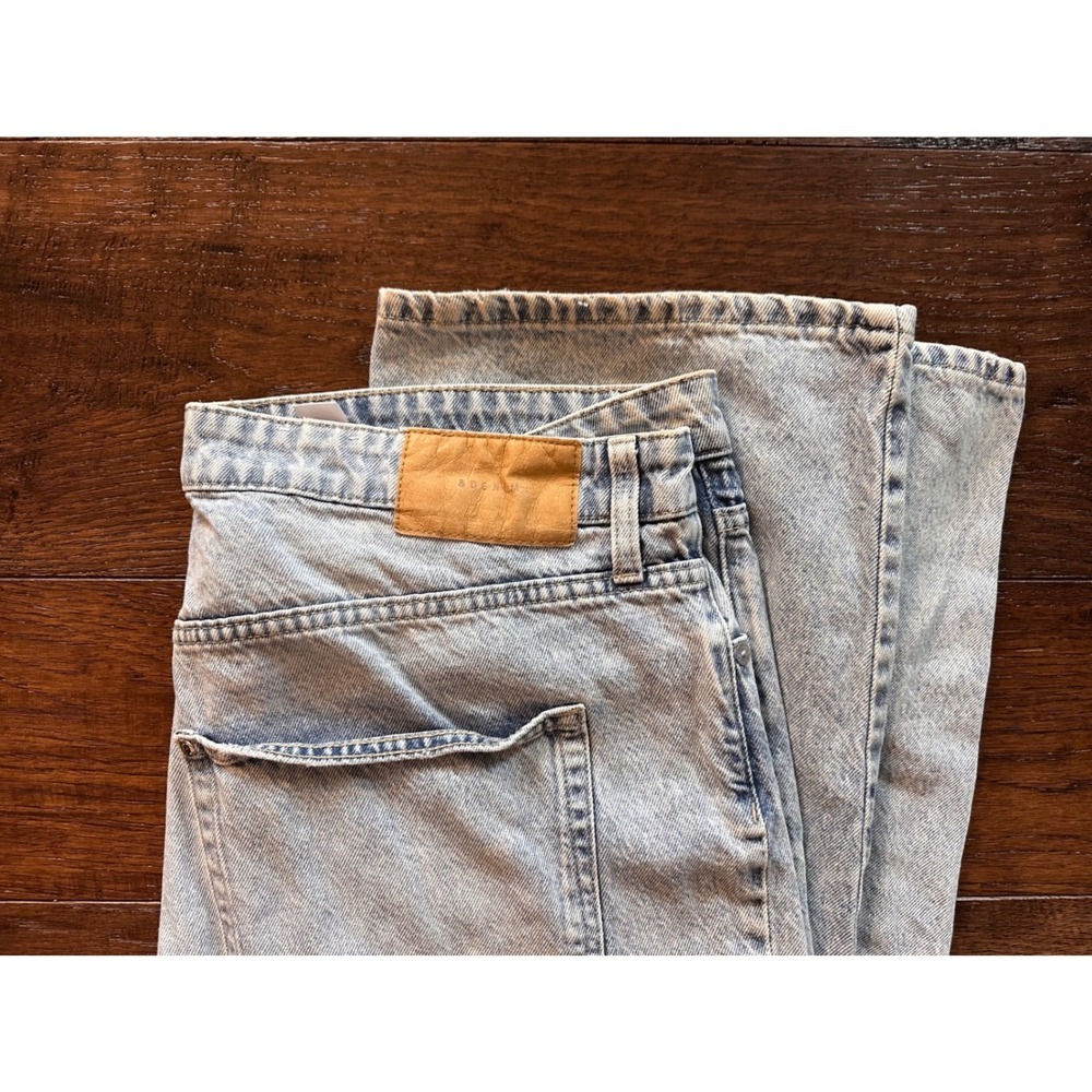 H&M &Denim Loose Straight High Waist Distressed Jeans Light Wash Blue 16 0864224